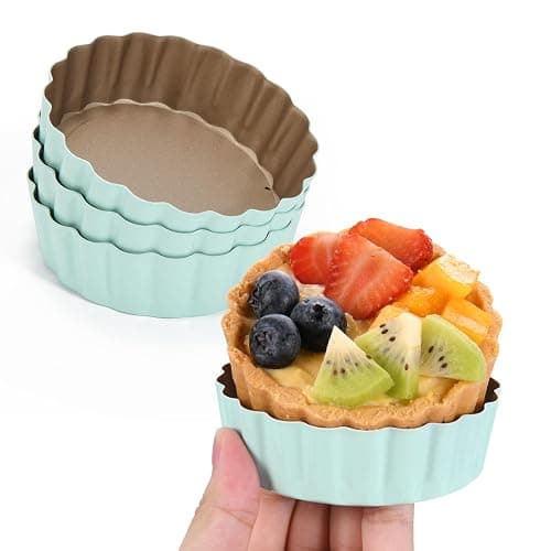 LIFVCNT 4 Pcs 3.6 Inch Mini Tart Pan Depth 1 Inch with Removable Bottom NonStick Tin - Green - Image 1