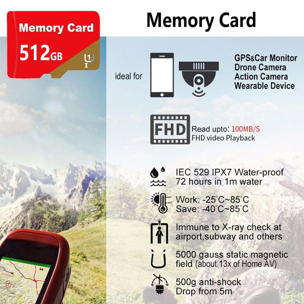 Micro SD Card 512GB Large Capacity SD Card 512GB High Speed Memory Card for Smartphones,Cameras,Dash Cams,Drones Data Storage thumbnail 3