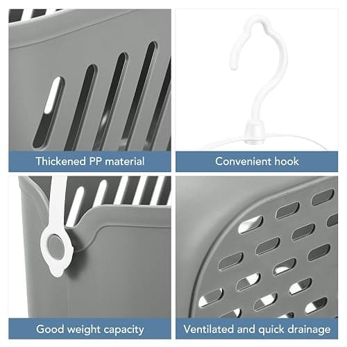 Angoily Hanging Shower Caddy Plastic Hanging Shower Caddy Basket Portable Kitchen Organizer Storage Basket with Hook for Home Grey thumbnail 8