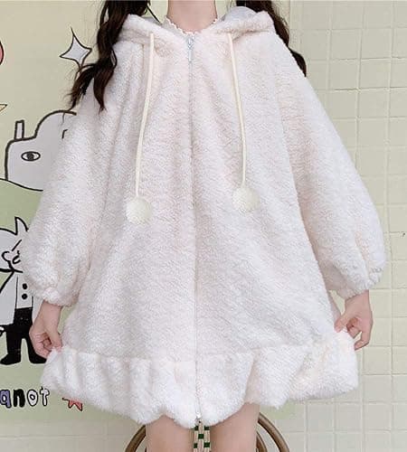 BZB Kawaii Anime Bunny Ear Hoodies For Women Sweet Lovely Fuzzy Fluffy Rabbit Sweater Tops Cosplay Jacket Coats thumbnail 2