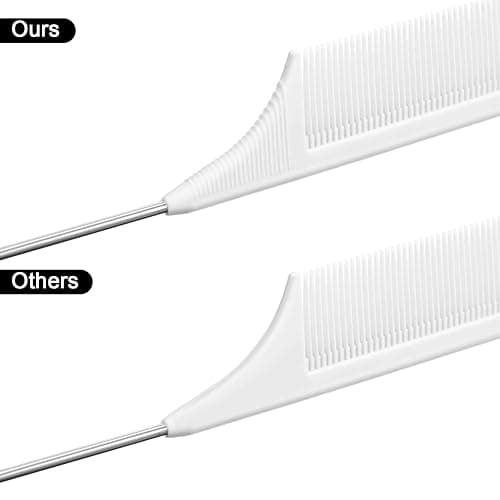 Leinuosen 3 Packs Rat Tail Comb Steel Pin Rat Tail Carbon Fiber Heat Resistant Teasing Combs with Stainless Steel Pintail (White) thumbnail 5