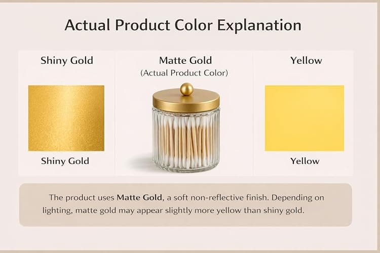 KMwares Matte Gold Set of 2 Glass Qtip Holder Dispenser Set for Cotton Ball, Swab, Round Pads, Floss Picks - Bathroom Canister Storage Organization and Vanity Makeup Organizer thumbnail 9