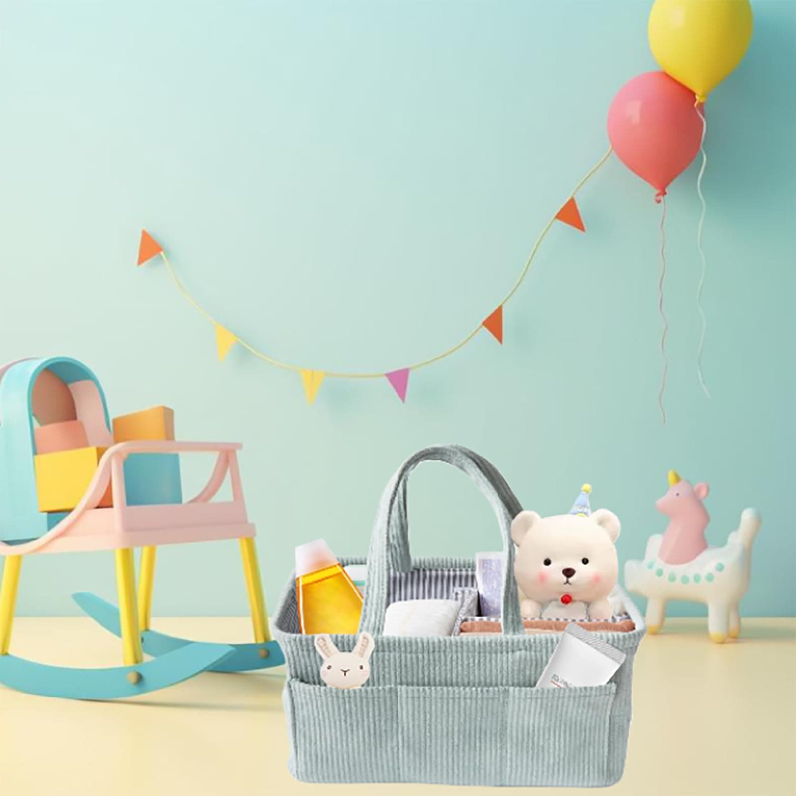 Baby Nappy Caddy Diaper Caddy Organizer, Baby Storage Basket for Diapers and Wipes, with Removable Inserts Nursery Storage Basket, Baby Shower Basket, 38 x25 x18 CM (Mint) thumbnail 4