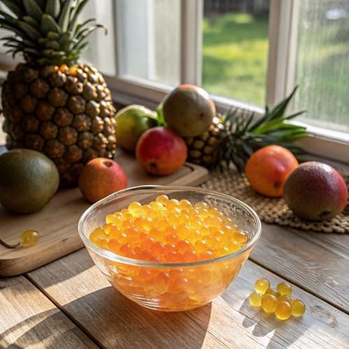 Fanale Passion Fruit Popping Boba Pearls, Vegan, Non GMO, Gluten Free, Fat Free, Perfect for Bubble Tea, Smoothies, Ice Cream, Desserts, and Beverages. thumbnail 3