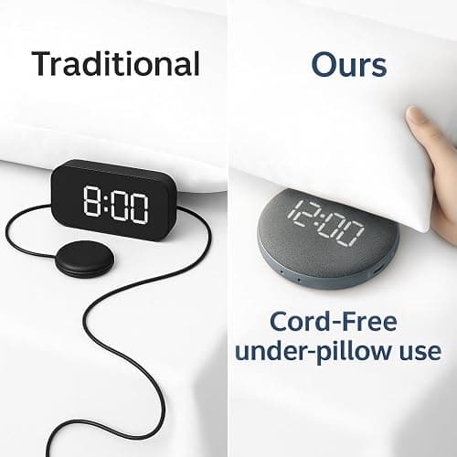 REACHER Super Loud Alarm Clock for Heavy Sleepers Adults Teens, Vibrating Alarm Clock Bed Shaker Under Pillow, Rechargeable Battery Powered for Travel, Auto-Dim, Portable thumbnail 2