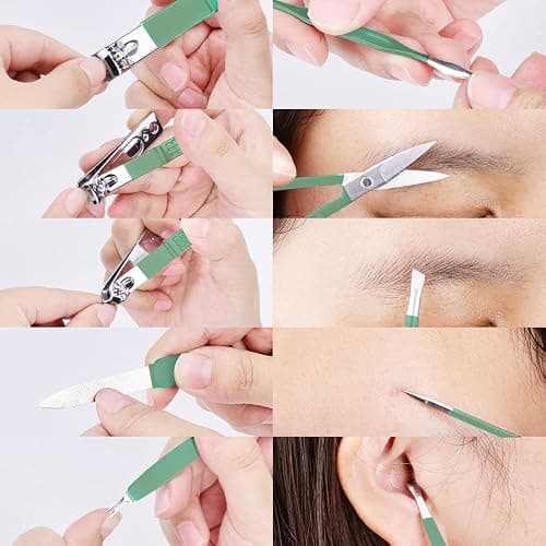 HANTEKAS Manicure Set 10 in 1 Stainless Steel, Nail Clippers Scissors Pedicure Tools Kit - Portable Travel Grooming Kit for Men and Women with Leather Case (Jade Green) thumbnail 4