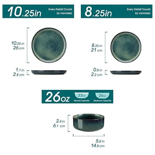 vancasso Starry 12 Pieces Dinnerware Sets for 4, Green Reactive Glaze Dishes Sets, Ceramic Plates and Bowls Set, Dinner Salad Dessert Plates, and Cereal Bowls Set, Dishwasher and Microwave Safe thumbnail 3