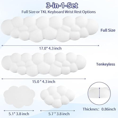 Sushret Cloud Wrist Rest Keyboard, Cloud Keyboard Wrist Pad Set with PU Leather Memory Foam, Cute Arm Rest for Palm Support, PC/Gaming Desk Accessories/Office Setup/Computer Hand Cushion - White thumbnail 2