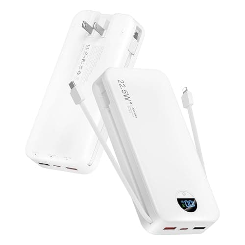 citicr Portable Charger 20000mAh PD20W w/Built-in Cables & Wall Plug White | High capacity, Fast charging, Built-in wall plug, LED display, Charge 5 devices at once, Pass through charging, TSA approved - Image 1