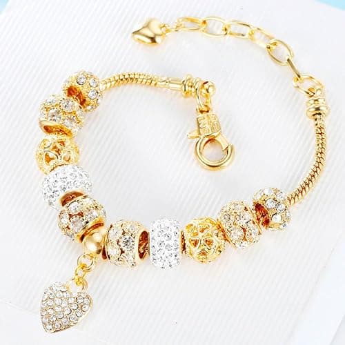 Sinalty Gold Beads Bracelets Rhinestone Heart Charm Bracelet Luxury Adjustable Bangle for Women thumbnail 7