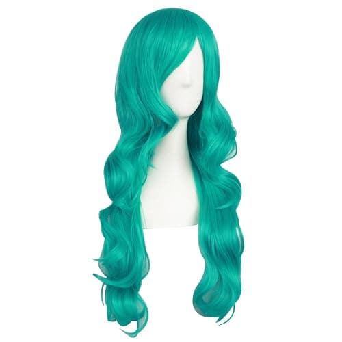 MapofBeauty 24 Inch/60cm Charming Synthetic Fiber Long Wavy Hair Wig Women's Party Full Wig (Dark Teal Green) thumbnail 2