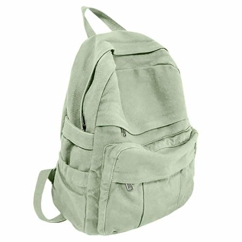 GAMLFL Sage Green Canvas Backpack for Women Retro Aesthetic Rucksack Basic Backpack for High School/College Students Travel Laptop Bag - Image 1