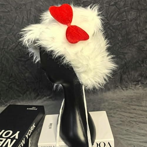 Cute Plush Hat White Cat Ear Bowknot Hat for Women Cartoon Winter Thickened Anti-Freezing Faux Fur Hats with Pom Earflap thumbnail 6
