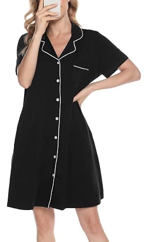 Vlazom Women Soft Nighties V-Neck Button Down Nightdress Classic Boyfriend Style Sleepshirt Relaxed Nightshirt Sleepwear thumbnail 4
