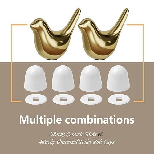 MENNTY 2Packs Ceramic Gold Birds Toilet Bolt Caps & 4Packs Universal Toilet Bolt Covers, Bathroom Decorative Toilet Floor Screw Cover Caps Easy Installation thumbnail 7