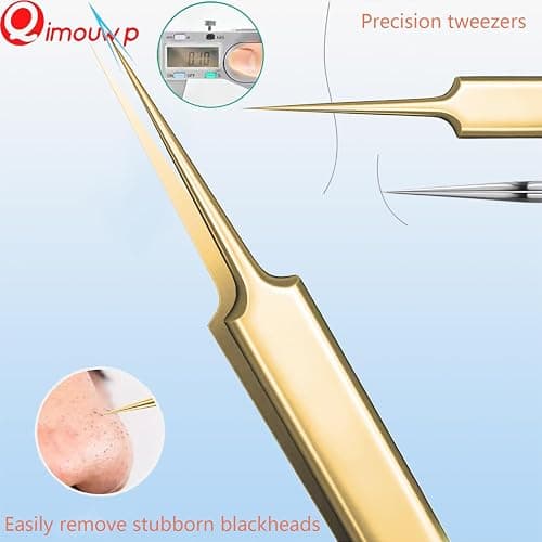 Blackhead Remover Tool, 16 PCS Pimple Popper Tool Kit, Tweezers Set for Eyebrows Hair Removal Pimple Blemish Acne Comedones Extractor Whitehead Cyst Removal Tool, for Nose Face Beauty Tools (Golden) thumbnail 4