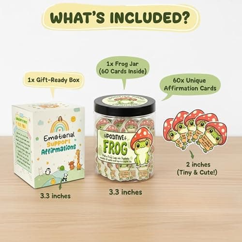 DEARMINE Positive Frog Jar with 60 Affirmation Cards, Emotional Support Gift, Christmas Home Office Decoration, Frog Gifts for Women, Teens, Teachers, Coworkers, Friends, Men thumbnail 4