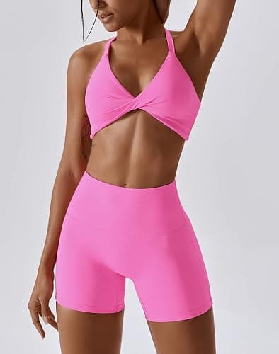 ABOCIW Workout Sets for Women 2 Piece Twist Front Halter Sports Bras High Waist Biker Shorts Exercise Gym Yoga Outfit thumbnail 6