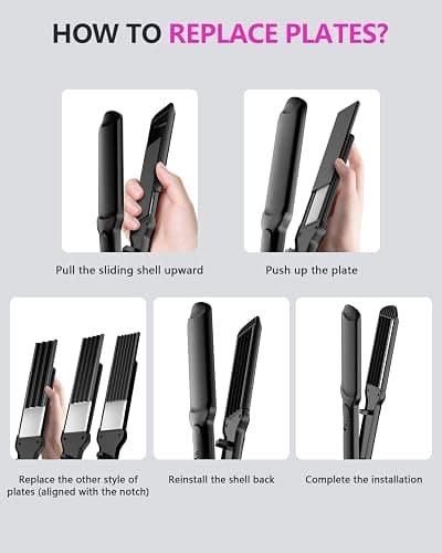 Hair Crimper Waver, Professional Hair Straightener Beach Waves Curling with 4 Interchangeable Ceramic Plates | Auto Temp Control for All Hair Types | Quick Heat Wide Plate Styling Tool & Straightener thumbnail 8