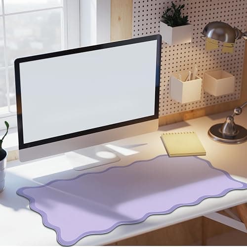 Hahafelt Scalloped Desk Mat Large Scalloped Piping Cute Desk Mat Aesthetic Preppy Table Pad Large Nonslip Pad with Edge Stitching Waterproof Gaming(Purple,31.5 x 15.75 Inches) thumbnail 6