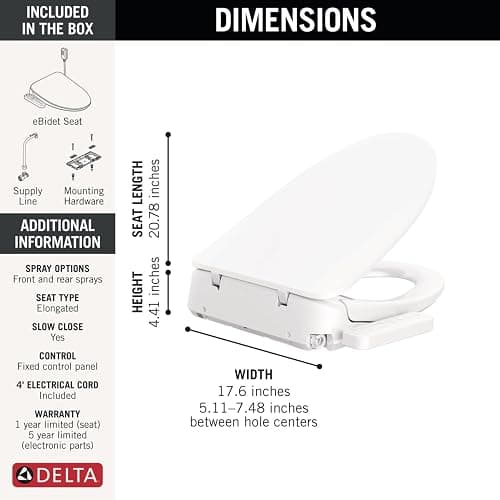 Delta Faucet Refresh Standard Elongated Electric Bidet Toilet Seat, Warm Water Bidet, Bidet Attachment for Toilet, Toilet Seat Bidet, Bidet Toilet Seat Elongated, White 893005E-WH thumbnail 3