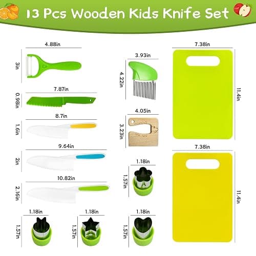 Chanking 13 Pieces Kids Safe Knife Set for Real Cooking Child-Friendly Plastic Chef Tools Montessori Kitchen Toys for Toddlers Birthday Gifts for Boys and Girls Ages 4+ (A) thumbnail 2