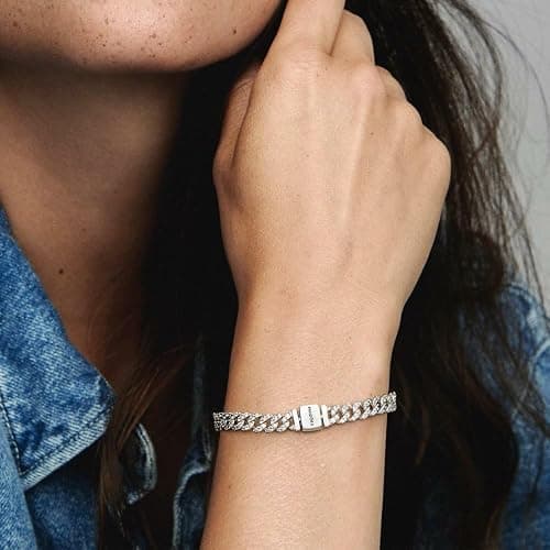PANDORA Timeless Pavé Cuban Chain Bracelet - Sterling Silver Bracelet with Cubic Zirconia - Jewelry for Women - Includes Gift Box thumbnail 4
