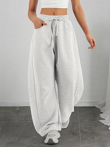 ATHMILE Barrel Sweatpants Women Fall Fashion Wide Leg Pants 2025 Baggy Lounge Comfy Flowy Sweat Pants with Pockets thumbnail 3