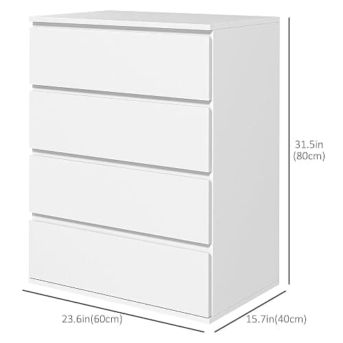 HOMCOM Dresser for Bedroom with 4 Drawers, High Gloss Chest of Drawers with Metal Runners and Groove Handles for Living Room, Hallway, White thumbnail 3