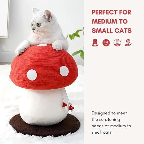 PECHVINO Mushroom Cat Scratching Post - Unique Design, Sisal-Wrapped, Ideal for Medium and Small Cats, No Assembly Required thumbnail 6