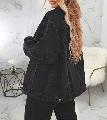 Jean Jacket for Women Distressed Long Sleeve Oversized Denim Trucker Jackets Coat thumbnail 6