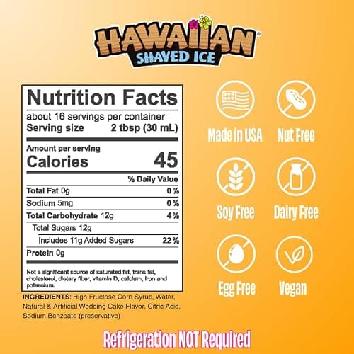 Hawaiian Shaved Ice Pina Colada Syrup - Nut Soy Dairy Free - Flavor Fluffy & Crunchy Snow Cone - Shelf Stable - Makes 8 Servings - 16 ounces thumbnail 2