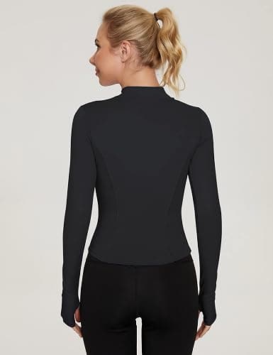 LUYAA Women's Workout Jacket Lightweight Zip Up Yoga Jacket Cropped Athletic Slim Fit Tops - Black - Medium thumbnail 4