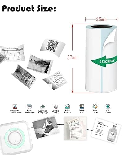 Mini Printer Sticker Paper, 10 Rolls Thermal Printer Stickers Paper 57 X 25mm, Printable Sticker Papers for Mini Print Papers and Most Instant Print Cameras thumbnail 2