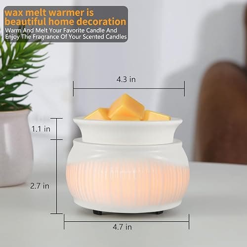 Ceramic Wax Melt Warmer for Scented Wax Warmer with 7 Colors LED Ambiance Light 3-in-1 Electric Fragrance Candle Burner for Home Office Deco Birthday Gifts for Women Girl Mom Daughter(White-02) thumbnail 2