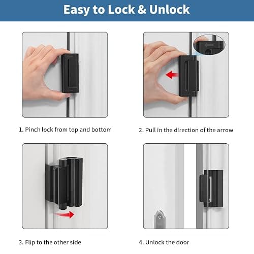 Home Security Door Reinforcement Lock Safety Latch Extra Front Doors Security Devices, Anti Door Kick in Safety Protector for Door Inside, Child Proof Aluminum Locks Black 1Pack thumbnail 4