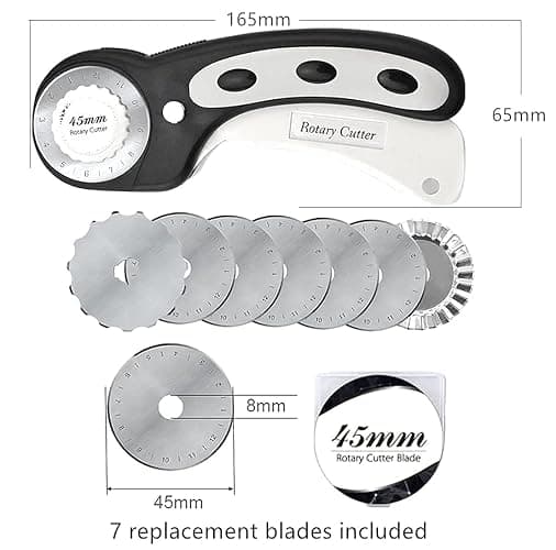45mm Rotary Cutter with 7pcs Replacement Blades, Ergonomic Handle Rolling Cutter with Safety Lock for Fabric, Leather, paper, Crafting, sewing, Quilting, Perfect for Left & Right Hand(Black) thumbnail 3