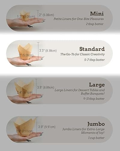 Bake Choice Nordic Paper 200pcs Tulip Cupcake Liners for Baking Cups EU Parchment paper Standard Size Tulip Muffin Liners, Cupcake Wrapper, Brown, White, Unbleached Natural for Party, Christmas thumbnail 3