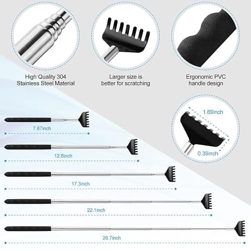 Yeipis 3 Pack Different Back Scratcher Metal Portable Telescoping with Rubber Handles, Extendable Back Massager Tool with Beautiful Box, Stocking Stuffers for Men Women Christmas Presents(Black) thumbnail 4