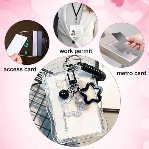 IPEWOEF 1Pcs Cute Photocard Holder Keychain Kpop Photo Card Holder Star Wave Photocard Keychain Transparent Pc Holder Creative Photocards Holder for Bus Student Card Photo Protector thumbnail 5