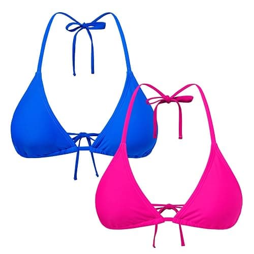 Herseas Women's 2 Pack Triangle Bikini Tops Halter Swimsuit Top Thong Cheeky String Bathing Suit Tops Only - Image 1