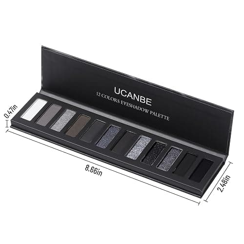 UCANBE Smokey Eyeshadow Palette, Dark Black White Gray Silver Natural Nude Matte Shimmer Eye Shadow Pallet for Smoky Emo Goth Makeup, 12 Color High Pigmented Long Lasting Waterproof Pallete with Brush thumbnail 6