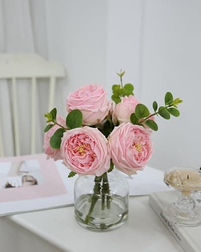 CHASMILE Artificial Flowers with Pink Roses in Vase, Lifelike Fake Flowers in Vase, Faux Flower Arrangements for Dining Table Centerpiece Decor, Table Centerpieces for Dining Room thumbnail 4
