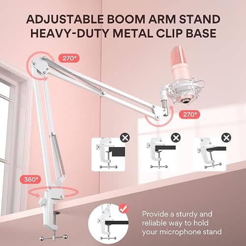 MAONO USB Microphone, 192kHz/24bit Plug & Play PC Computer Podcast Condenser Cardioid Metal Mic Kit with Professional Sound Chipset for Recording, Gaming, Singing, YouTube, AU-A04 Pink thumbnail 8