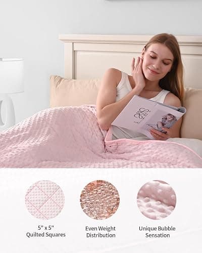 Mr. Sandman Weighted Blanket for Adults Queen, Minky Dots Heavy Blanket for Woman,Man Sleeping/Calm, Soft, Cozy and Cooling Weighted Throw Blankets, Machine Washable, 60 x 80in, 15 Pounds, Pink thumbnail 6