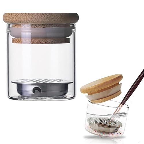 Nail Art Brushes Washing Cup, Nail Glitter Removal Cup, Monomer Holder, Nail Art Acrylic Liquid Powder Removal Cup, Nail Brush Cleaner Dappen Dish with Lid, Easy Cleaning Portable Mesh Layered - Image 1