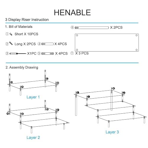 HENABLE Large Acrylic Display Risers, Perfume Stand Organizer, Clear Acrylic Shelf Risers for Display Stands for Food, Tabletop Use, Amiibo Funko POP Figure, 3 Tier Clear Cupcake Stand Risers thumbnail 6