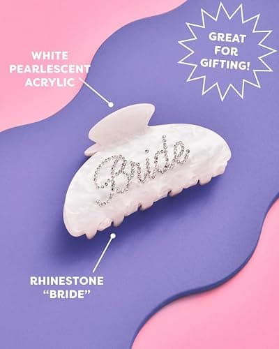 xo, Fetti Bride Claw Clip, White Acrylic Hair Clip, Rhinestone Bride Logo | Bachelorette Party Decorations, Bridesmaid Gift, Bridal Shower, Wedding thumbnail 3