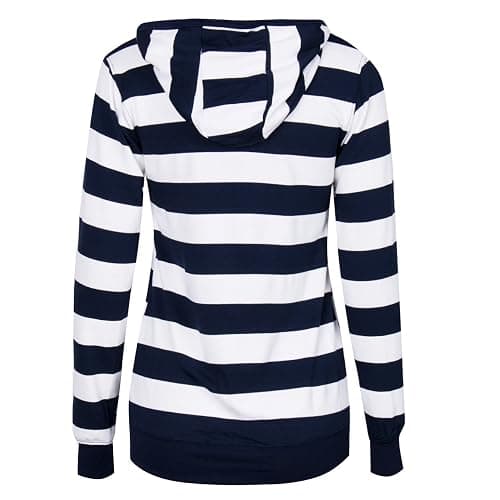 LOOLY Women Plain Zipper Spring Hoodie Striped Hooded Jacket thumbnail 3