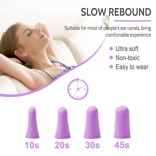 LYSIAN Ultra Soft Foam Earplugs Sleep - 38dB SNR Noise Cancelling Ear Plugs for Sleeping, Shooting, Snoring, Work Loud Sound Reduction- 60 Pairs Valued Pack,Purple thumbnail 2